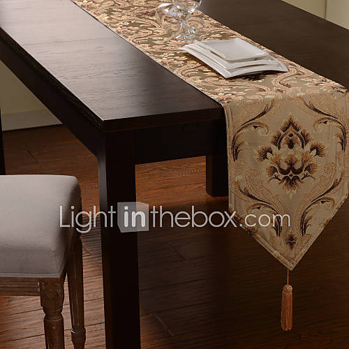 Spun Gold Jacquard Floral Light Coffee Polyester Table Runner