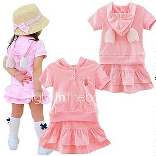 Girls Short Sleeve Angle Swing Cardigan Sweatshirt with Hat Mini Skirt Cotton Twinsets