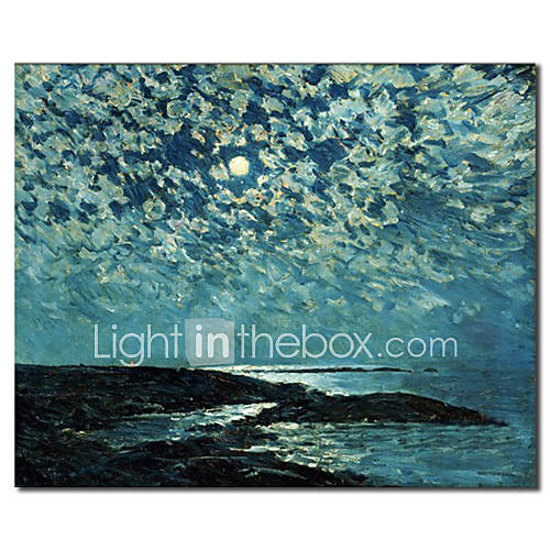 Hand Painted Oil Painting Landscape Moonlight Isle of Shoals with Stretched Frame Ready to Hang