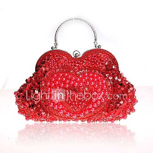 BPRX New WomenS Handmade Beaded Heart Evening Bag (Red)