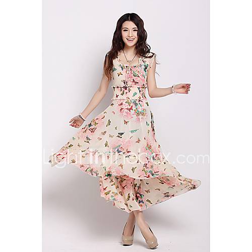 Womens Bohemia Ruffle Chiffon Dress