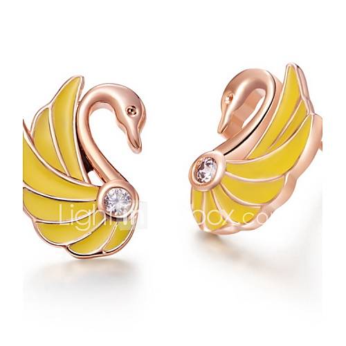 Fashionable Gold Or Silver Plated With Cubic Zirconia Swan Yellow Womens Earrings(More Colors)