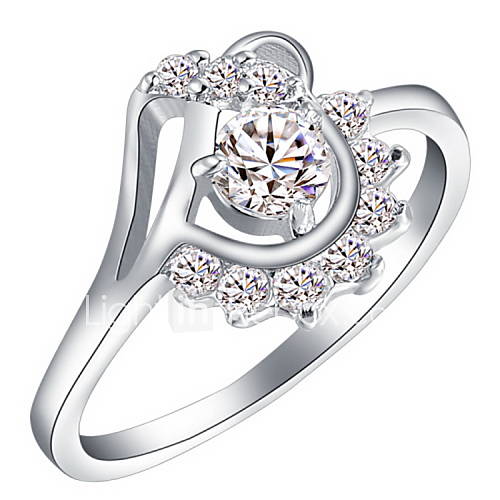 Stylish Sliver With Cubic Zirconia Flower Womens Ring(1 Pc)
