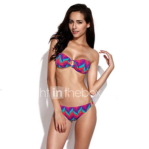 Womens Colorful Wavy Pattern Bandeau Bikini