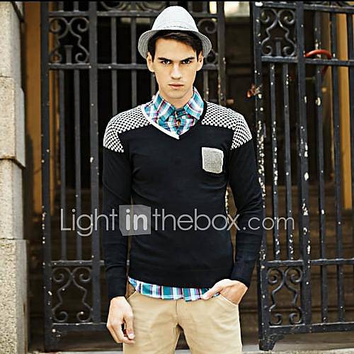 Mens Spring New Arrival Color Mix Checks Printed Englis Fashion Sweater