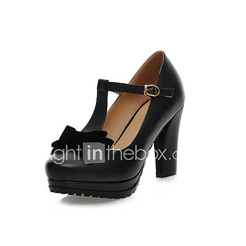 Leatherette Womens Chunky Heel T Strap Pumps/Heels Shoes with Bowknot(More Colors)