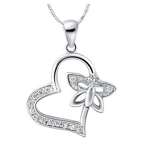 Vintage Heart Shape Slivery Alloy Necklace With Rhinestone(1 Pc)