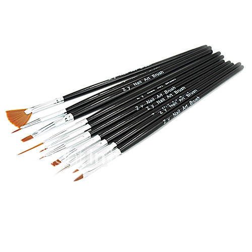 10PCS Nail Art Painting Brush Kits Black