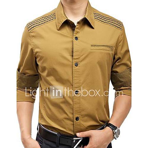 Cotton Khaki Men Long Sleeve Shirt