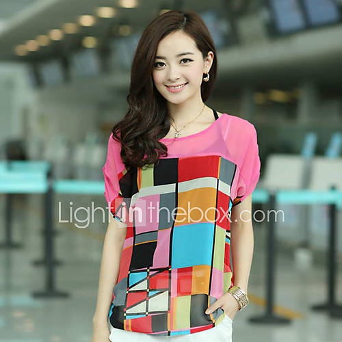 MUH Fashion Shoulder Color Matching Short Sleeve Chiffon Unlined Upper Garment(Screen Color)