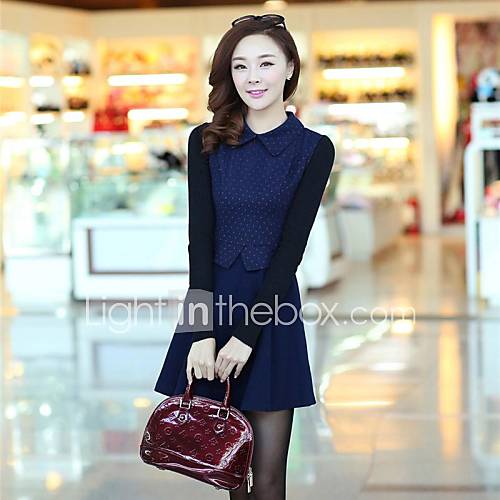 Womens Clothing Collar Stitching Knitting Cloth Long Sleeve Cultivate ones Morality Dress