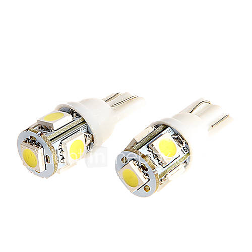 2PCS T10 5 SMD 5050 LED Wedge Light Bulb White for Motorcycle