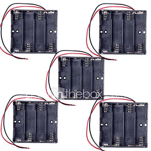 4 x AA Battery Case Holder with Leads for Arduino   Black (5Packs)
