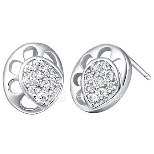 Stylish Silver Plated Silver With Cubic Zirconia Oval Hollow Out Womens Earring