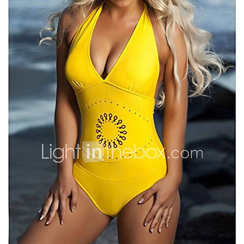 Womens Halter Pure Color One piece Swimwear