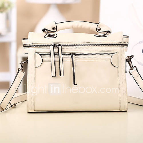 POLO Womens Simple Matte Genuine Leather Stitching Bag(Cream)