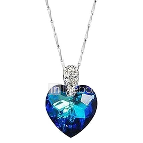 Ocean Heart Platina Slivery Pendant Necklace With Crystal(1 Pc)