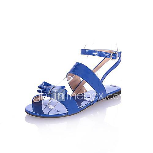 Patent Leather Womens Flat Heel Comfort Open Toe Sandals Shoes with Bowknot (More Colors)