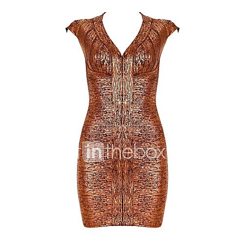 Copper V Neck Open Back Slim Bodycon Bandage Dress