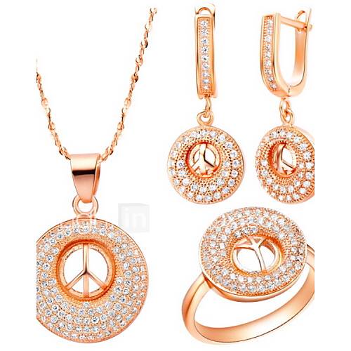 Original Silver Plated Cubic Zirconia Pierced Round Womens Jewelry Set(Necklace,Earrings,Ring)(Gold,Silver)