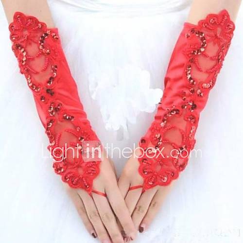 Red Double sided Embroidery Bridal Fingerless Gloves