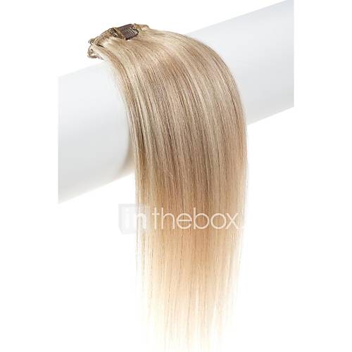20 Inch #18/613 Mixed Black and Blonde 7 Pcs Human Hair Silky Straight Clips in Hair Extensions