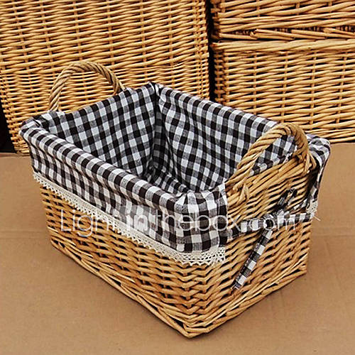 Black and White Lattices Cutton Liner Handmade Wicker Storage Basket