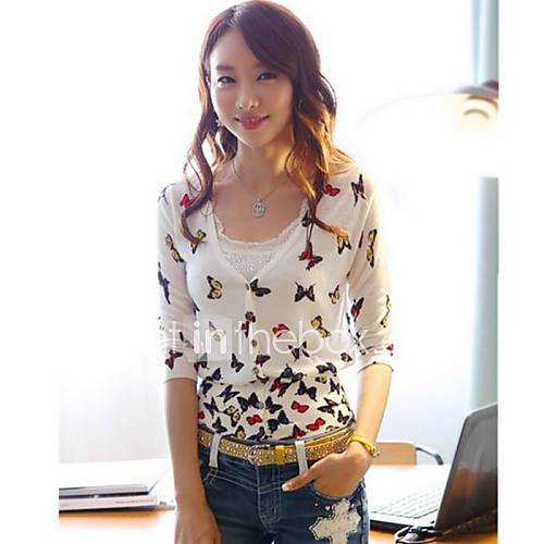 Womens Butterfly Print Slim Knitwear Blouse