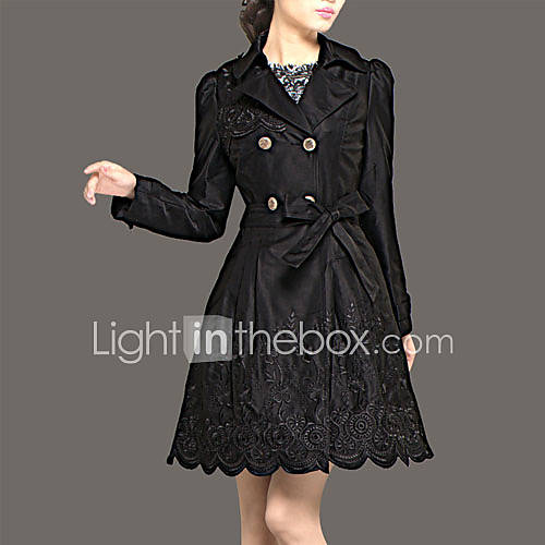 LIFVER Womens Fitted Long Casual Embroidery Coat