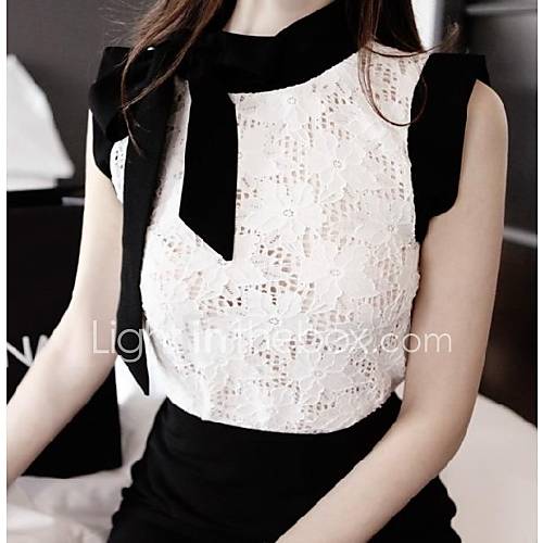 Womens Sleeveless Elegent Flower Print Lace Shirt