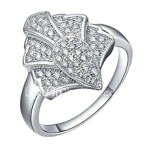Fashionable Sliver Clear With Cubic Zirconia Leaf Womens Ring(1 Pc)