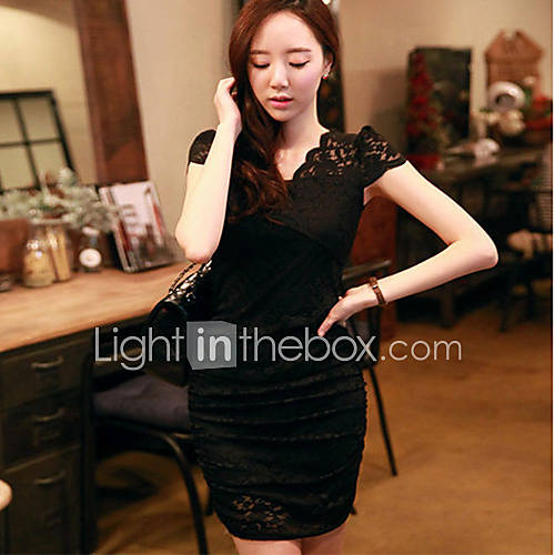 Lishang Womens Fashion Korean Style Nightclub Dress(Black)