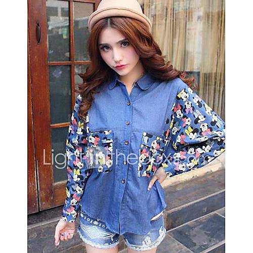 TS  Fashion Splicing Print Denim Blouse