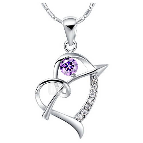 Graceful Heart Shape Silvery Alloy Womens Necklace(1 Pc)(Purple,White)