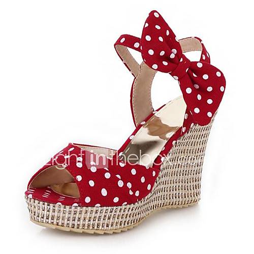 Linen Womens Wedge Heel Sling Back Sandals With Bowknot Shoes(More Colors)