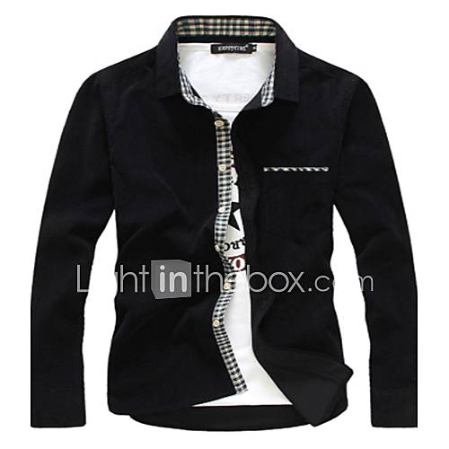 Mens Corduroy Contrast Color Plaids Casual Shirts