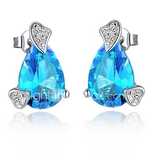 Gorgeous Silver Plated With Cubic Zirconia Hearts Womens Earrings(More Colors)