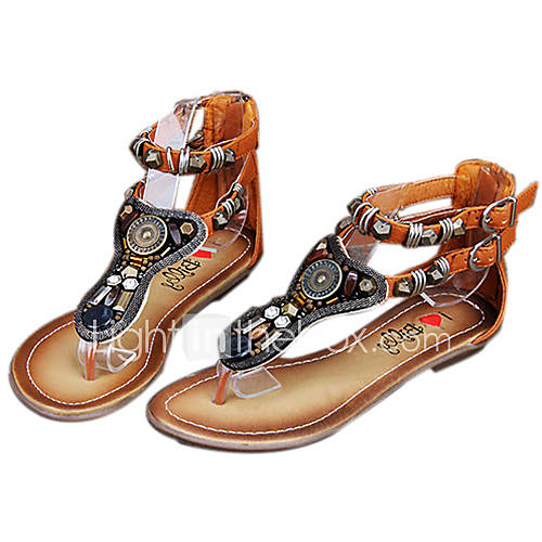 Faux Leather Womens Flat Heel Comfort Sandals Shoes