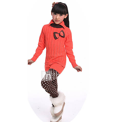 Girls Bowknot Stand Neck Cotton Long Sleeve Sweaters