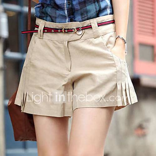 Womens Casual Fold Solid Cotton Shorts Pants