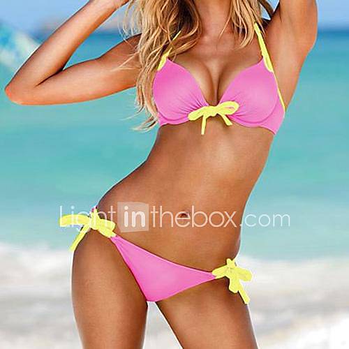 Colorful Bowknot Sexy Beach Wear Push Up Swimwear Bikini Set