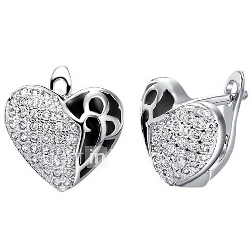 Special Silver Plated With Cubic Zirconia And Stoving Varnish Heart Shape Womens Earring