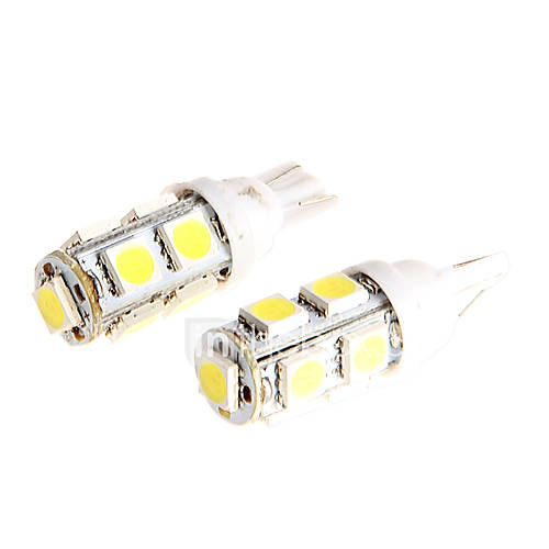 2PCS T10 5050 9 SMD LED LED Light Bulbs Interior Wedge Lamp White for Motorcycle