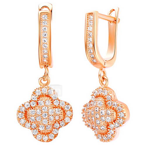 Elegant Gold Or Silver Plated With Cubic Zirconia Clover Womens Earrings(More Colors)