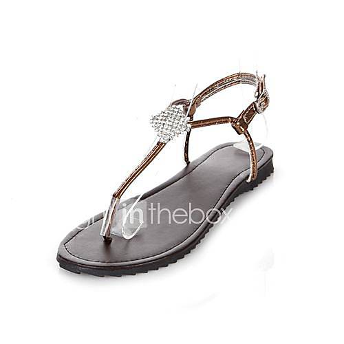Faux Leather Womens Flat Heel Flip Flop Sandals Shoes with Rhinestone (More Colors)