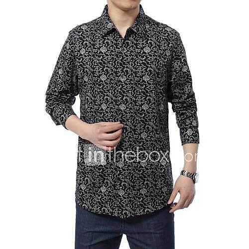 Mens Handsome Printing Long Sleeve Polyester Shirt