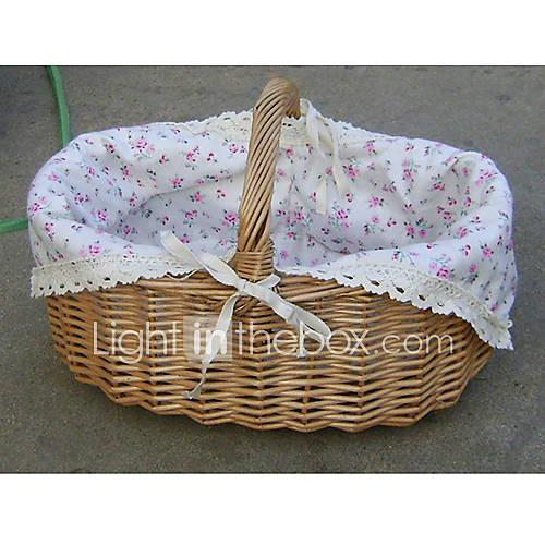 Cute Floral Cutton Liner Handmade Wicker Storage Basket with One Handle