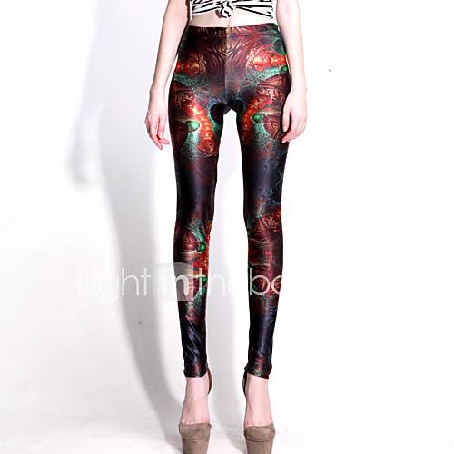 Elonbo Charming Image Style Digital Painting High Women Free Size Waisted Stretchy Tight Leggings