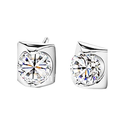 Classic Silver Plated Silver With Round Cubic Zirconia Womens Earring