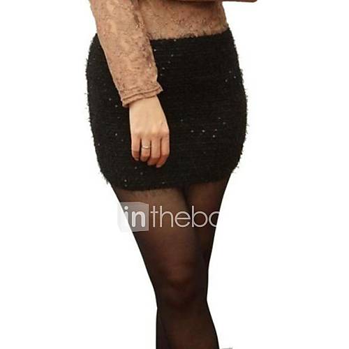 Womens Plush Elasticity Sequins Miniskirt Black